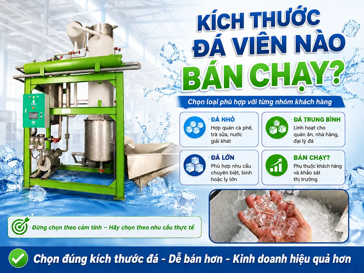 Kích thước đá viên nào bán chạy phụ thuộc vào nhóm khách hàng và nhu cầu tiêu thụ tại từng khu vực.